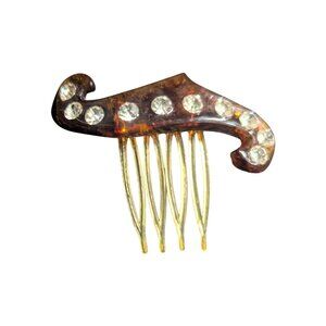 Rhinestone Hair Comb Clip Brown Tortoise Design Crystal Accents Vintage Style